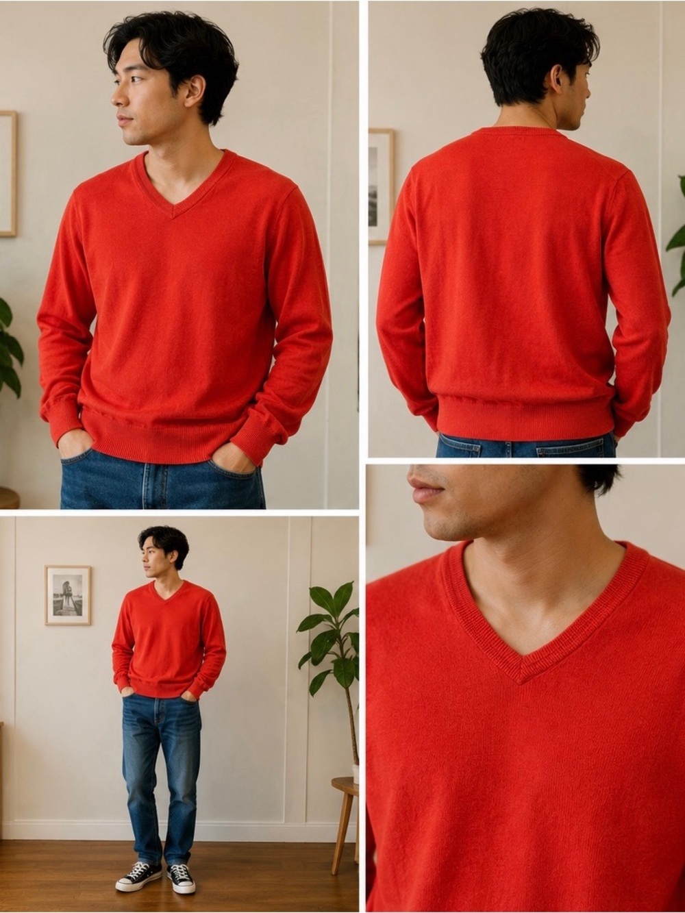 GAP Men's V-Neck Sweater in Bright Red - Picture 2 of 8